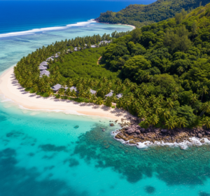 vue d'en haut de l'île Thérèse aux Seychelles