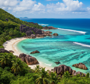 Vue de la mer aux Seychelles