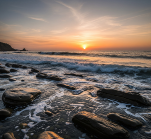coucher de soleil à la plage